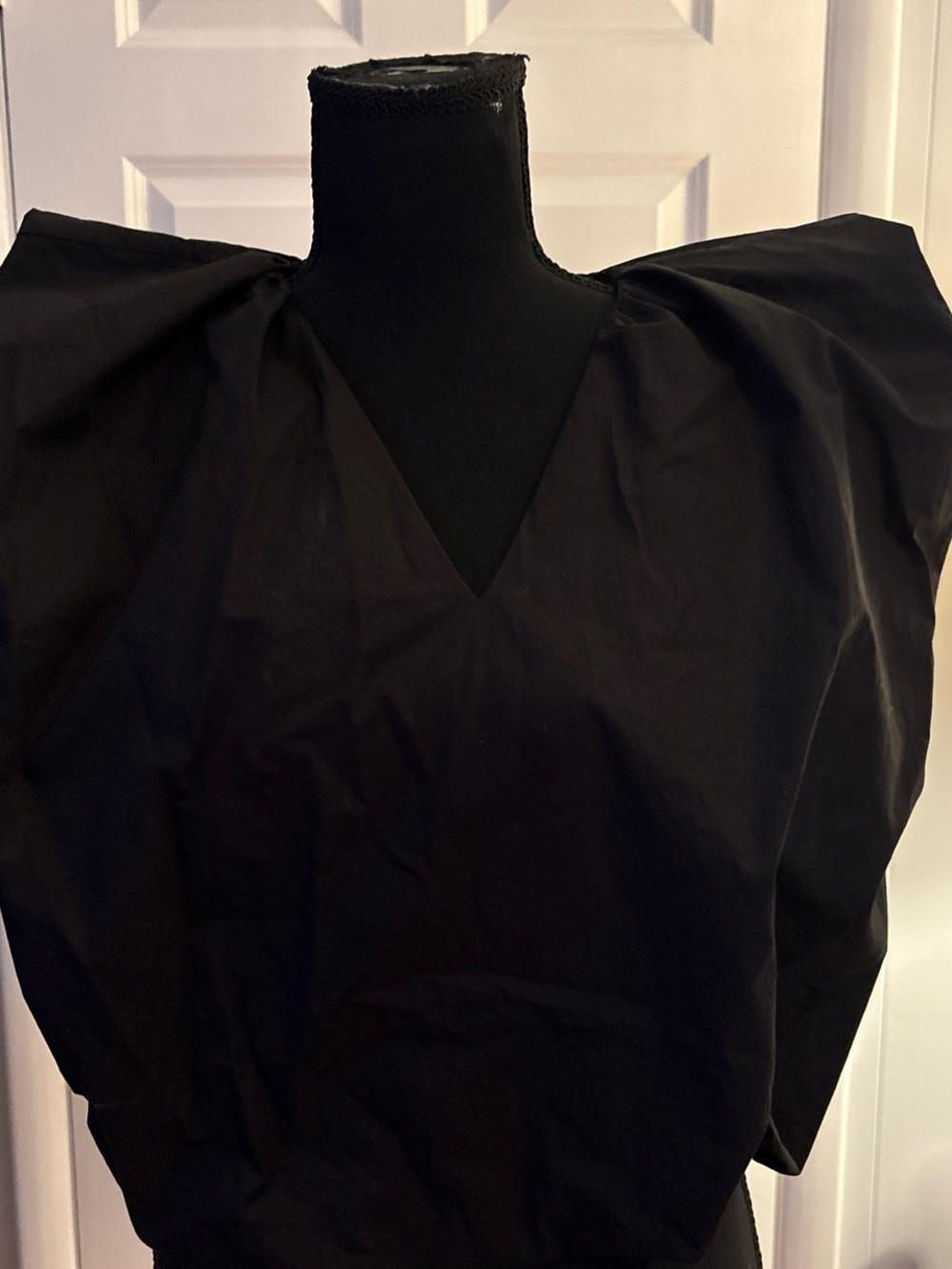 Zara Black V-Neck Puff Shoulder Blouse
